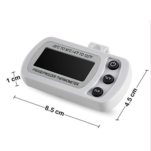 Termómetro para frigorífico, impermeable, termómetro para congelador, monitor de temperatura, pantalla LCD fácil de leer con gancho, 1pack, Blanco 4.90watts 3.00volts