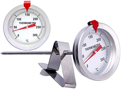 Termómetros de freír profundo, acero inoxidable, termómetros de horno de cocina para freír o hacer caramelos, con pinza de fijación, temperatura 0-300 °C