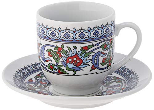 The Turkish Emporium Juego de 12 platillo de café de porcelana otomano turco árabe estilo griego auténtico espresso