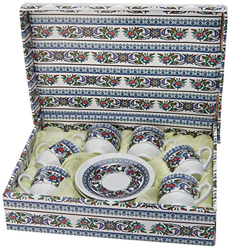 The Turkish Emporium Juego de 12 platillo de café de porcelana otomano turco árabe estilo griego auténtico espresso