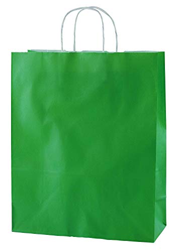 Thepaperbagstore 20 Bolsas De Papel De Colores, Reciclables Y Reutilizables, con Asas Retorcidas - Elija Tamaño Y Color (Grande 320x120x410mm, Verde)