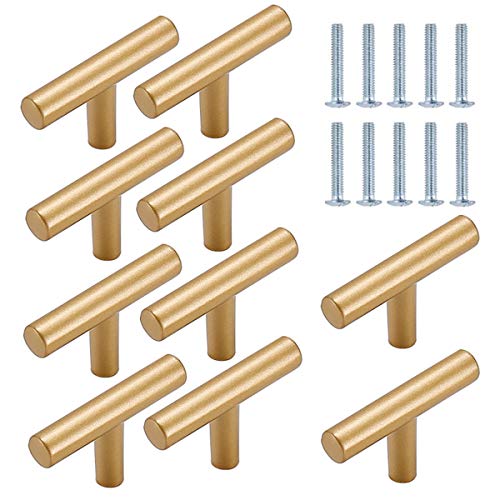 TheStriven 10 piezas Perilla de Cajón en Forma de T Cajón Perillas Tiradores en T para Armarios de Cocina Tirador en forma de T Pomos y Tiradores de Muebles para Puertas, Armarios, Cajones (Dorado)