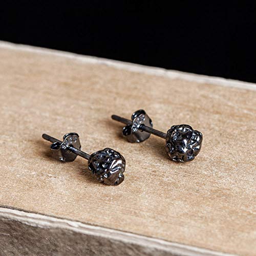 THTHT Vintage Aretes De Plata Esterlina 925 Señoras Hombres Papel De Azúcar Bola Negra Oxidada Arete Espárrago Personalidad Simple Regalo Creativo De Moda Tendencia Única Artesanía Antigua