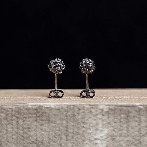 THTHT Vintage Aretes De Plata Esterlina 925 Señoras Hombres Papel De Azúcar Bola Negra Oxidada Arete Espárrago Personalidad Simple Regalo Creativo De Moda Tendencia Única Artesanía Antigua