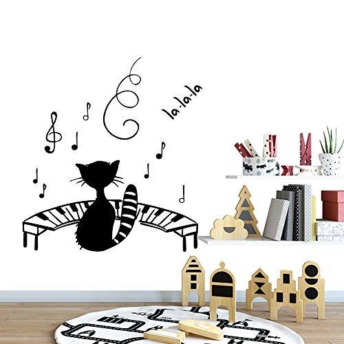 Tianpengyuanshuai Gato de Dibujos Animados con calcomanías de música póster Mural de Vinilo extraíble para Sala de Estar Pegatinas de habitación de niños para decoración del hogar 40x37cm