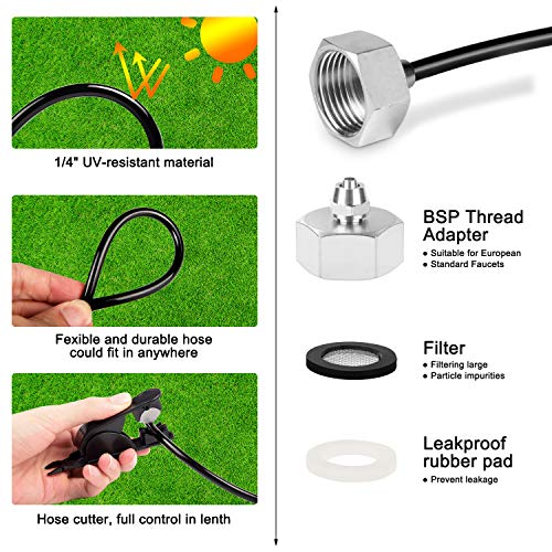 Tikola Sistema de Enfriamiento por nebulización 32.8FT/10M para trampolín, riego por bricolaje, piscina de invernadero, jardín, 10 boquillas de niebla de metal de cobre, adaptador de 3/4"