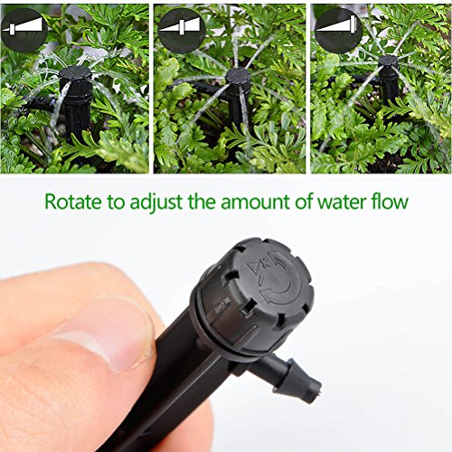 TIMESETL 50 PCS Goteros de Flujo Ajustable para Riego 365 Grados Goteros con Estaca para Riego de Plantas y Jardín