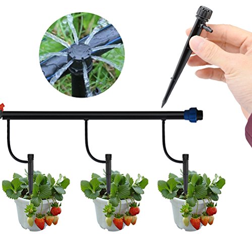 TIMESETL 50 PCS Goteros de Flujo Ajustable para Riego 365 Grados Goteros con Estaca para Riego de Plantas y Jardín