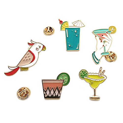 Tinksky Hawai Luau Fiesta Broche Pines aleación prendedor Joyas Regalo para Amigos decoración del Vestido, 5Pcs - Playa Copa y Vino Copa Loro y Rojo y limón Jugo de Taza