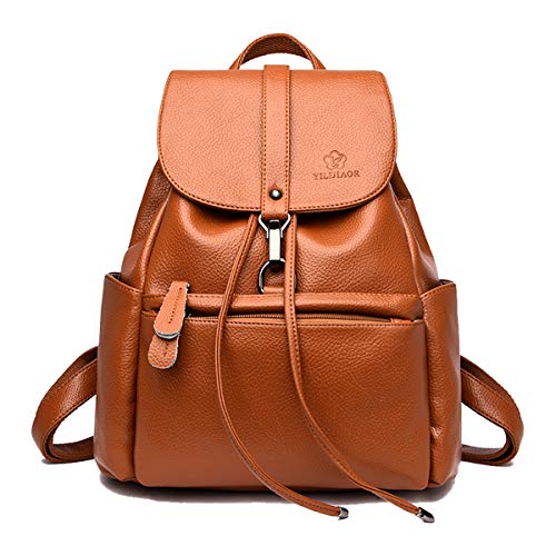 Tisdaini® Bolso mochila mujer Moda cordón Textura de lichi Cuero de PU Mochila de estudiante Marrón