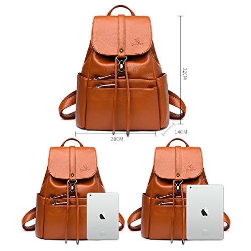 Tisdaini® Bolso mochila mujer Moda cordón Textura de lichi Cuero de PU Mochila de estudiante Marrón