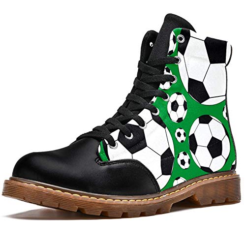 TIZORAX Botas de invierno para las mujeres Balones de Fútbol Deporte Patrón de Fútbol Impresiones de Alta Parte Superior de Encaje Clásico de Lona, color Multicolor, talla 40 EU