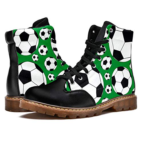 TIZORAX Botas de invierno para las mujeres Balones de Fútbol Deporte Patrón de Fútbol Impresiones de Alta Parte Superior de Encaje Clásico de Lona, color Multicolor, talla 40 EU