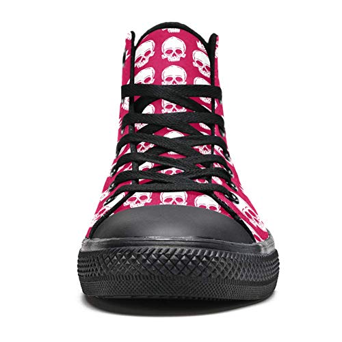 TIZORAX High Top Sneakers for Men Skulls And Crowns In Pink Printing Fashion Lace up Canvas Shoes Casual Walking Shoe