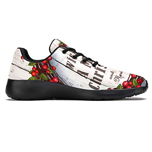 TIZORAX Zapatillas de correr para hombres Berries Corona en madera rústica Zapatillas de deporte de malla transpirable caminando senderismo tenis zapato, color Multicolor, talla 37 1/3 EU