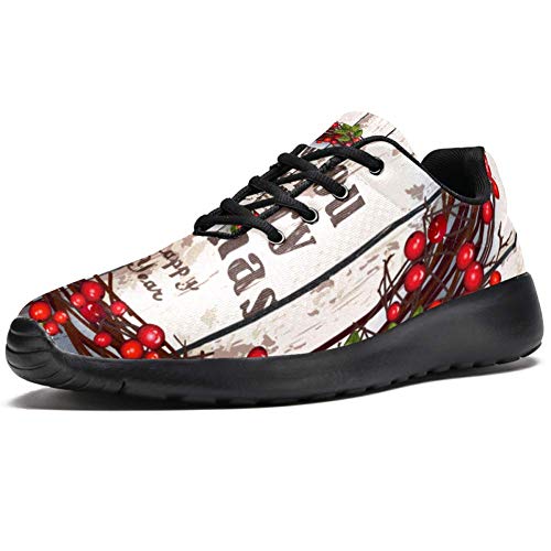 TIZORAX Zapatillas de correr para hombres Berries Corona en madera rústica Zapatillas de deporte de malla transpirable caminando senderismo tenis zapato, color Multicolor, talla 37 1/3 EU