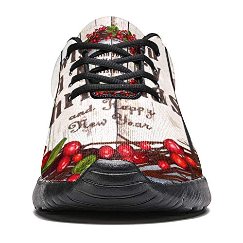 TIZORAX Zapatillas de correr para hombres Berries Corona en madera rústica Zapatillas de deporte de malla transpirable caminando senderismo tenis zapato, color Multicolor, talla 37 1/3 EU