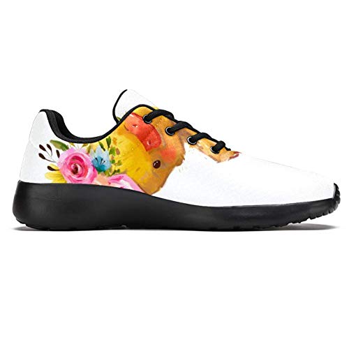 TIZORAX Zapatillas de correr para hombres corona de flores pequeño patito moda zapatillas de deporte malla transpirable caminando senderismo tenis zapato, color Multicolor, talla 39 1/3 EU