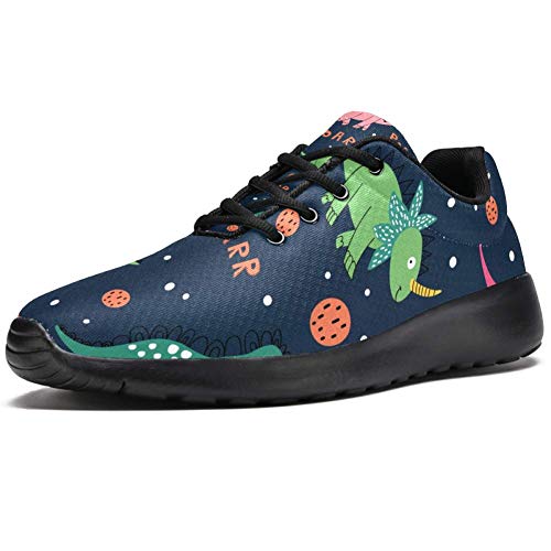 TIZORAX Zapatillas de correr para mujer rugido dinosaurios moda zapatillas de deporte de malla transpirable caminando senderismo tenis zapato, color Multicolor, talla 40.5 EU