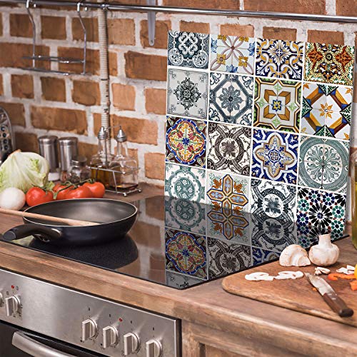 TMK - Placa protectora de vitrocerámica 60 x 52 cm 1 pieza cocina eléctrica universal para inducción protección contra salpicaduras tabla de cortar de vidrio templado como decoración Mosaico