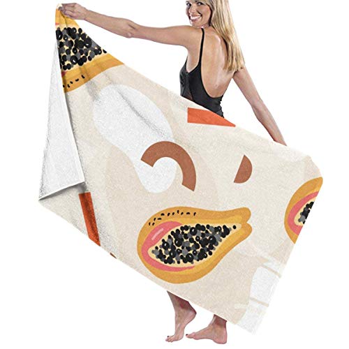 Toalla de Playa con patrón de Rebanada de Papaya de Frutas Tropicales de Dibujos Animados, Toallas Ligeras de Secado rápido y absorbentes Suaves para Piscina, Playa, Gimnasio, baño, 130 cm × 80 cm