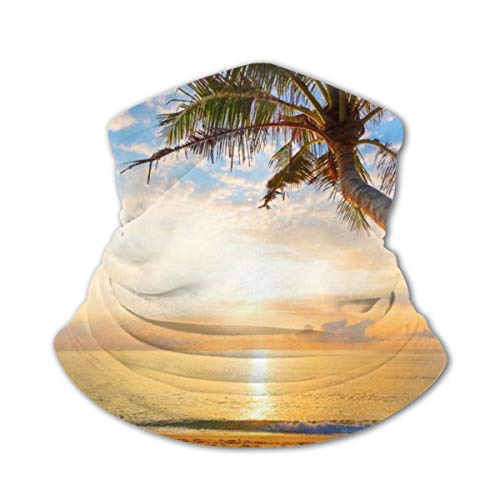 Toalla protectora de la cara de los niños con el interior de poket tropical paisaje marino puesta del sol palmeras 3d impreso Sunproof transpirable cuello bufanda para uso al aire libre o diario