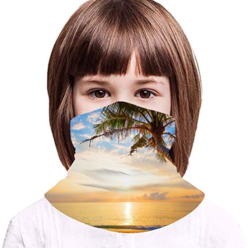 Toalla protectora de la cara de los niños con el interior de poket tropical paisaje marino puesta del sol palmeras 3d impreso Sunproof transpirable cuello bufanda para uso al aire libre o diario