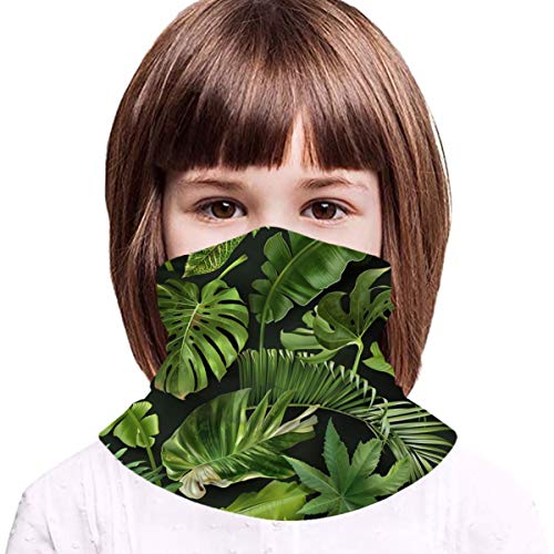 Toalla protectora de la cara de los niños con el interior de poket verde tropical hojas 3d impreso Sunproof transpirable cuello bufanda para uso al aire libre o diario