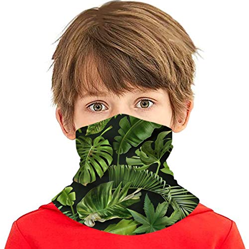 Toalla protectora de la cara de los niños con el interior de poket verde tropical hojas 3d impreso Sunproof transpirable cuello bufanda para uso al aire libre o diario