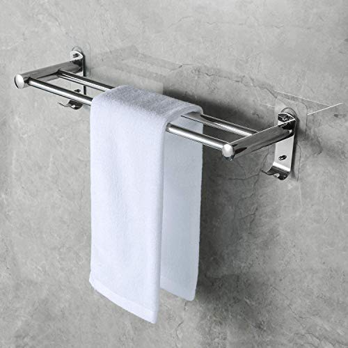 Toallero de Barra Adhesiva 50cm, CHOELF Toallero de acero inoxidable Doble Barra con Ganchos para Toallas Pegarlo a la Pared para Baño Cocina, Sin abrir agujeros