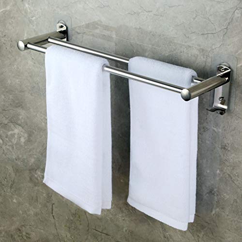 Toallero de Barra Adhesiva 50cm, CHOELF Toallero de acero inoxidable Doble Barra con Ganchos para Toallas Pegarlo a la Pared para Baño Cocina, Sin abrir agujeros