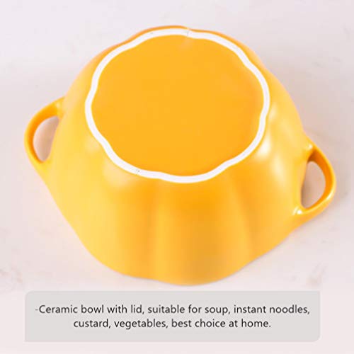 Tomaibaby Cerámica Calabaza Cocotte Cuencos de Sopa de Porcelana Cuencos de Cereales de Doble Asa Olla con Tapa para Cocina Restaurante Pudín Ensalada de Arroz Casera (Naranja)