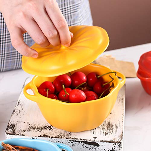 Tomaibaby Cerámica Calabaza Cocotte Cuencos de Sopa de Porcelana Cuencos de Cereales de Doble Asa Olla con Tapa para Cocina Restaurante Pudín Ensalada de Arroz Casera (Naranja)