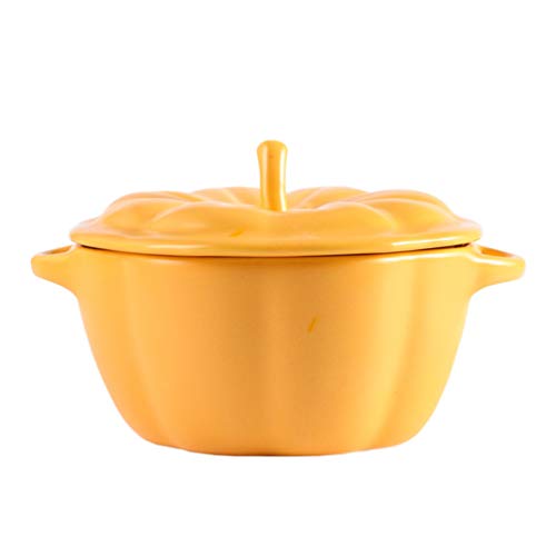 Tomaibaby Cerámica Calabaza Cocotte Cuencos de Sopa de Porcelana Cuencos de Cereales de Doble Asa Olla con Tapa para Cocina Restaurante Pudín Ensalada de Arroz Casera (Naranja)