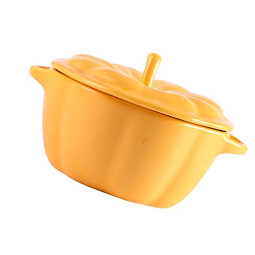 Tomaibaby Cerámica Calabaza Cocotte Cuencos de Sopa de Porcelana Cuencos de Cereales de Doble Asa Olla con Tapa para Cocina Restaurante Pudín Ensalada de Arroz Casera (Naranja)