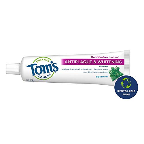 Tom's Of Maine Pasta dental antiplaca y blanqueadora sin fluoruro de menta, 6 onzas (paquete de 2)