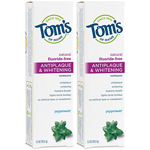 Tom's Of Maine Pasta dental antiplaca y blanqueadora sin fluoruro de menta, 6 onzas (paquete de 2)