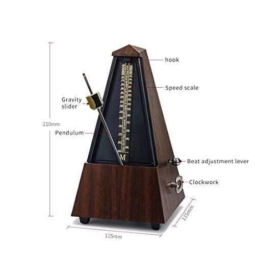 TooFu - Metrónomo mecánico antiguo, imitación de madera de teca, temporizador de música para guitarra de piano, Color teca