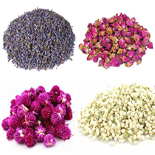 TooGet Los Pétalos y Capullos de Las Flores Incluyen Lavanda, Rosa, Gomphrena globosa, Jazmín, Flor de Té Verde a Granel, Tipo de Manualidades