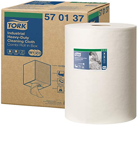 Tork 570137 Paño de limpieza industrial ultrarresistente Premium / 1 capa / Papel multiuso compatible con los sistemas W1, W2 y W3 / 1 bobina x 60,8 m de largo / color blanco