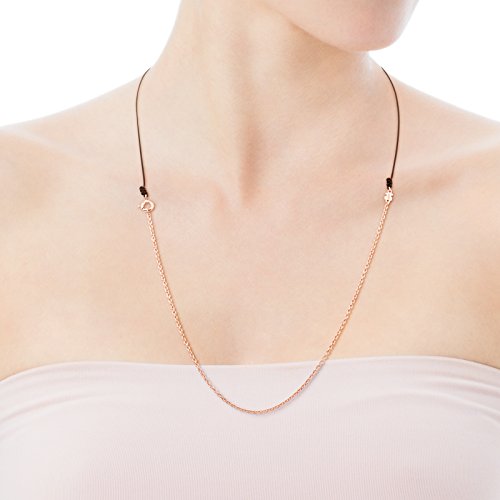 TOUS Collar cadena Mujer en oro rosa vermail de 18kt con cordon marrón, Largo 90 cm