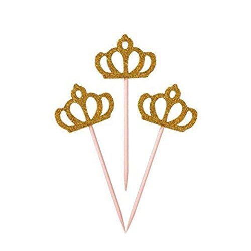 TOYMYTOY 50 Unids Golden Glitter Crown Cupcake Topper Cupcake Topper Picks Tops de Tarta de Madera para Compromiso de Boda Día de San Valentín Photo Props Party Favors