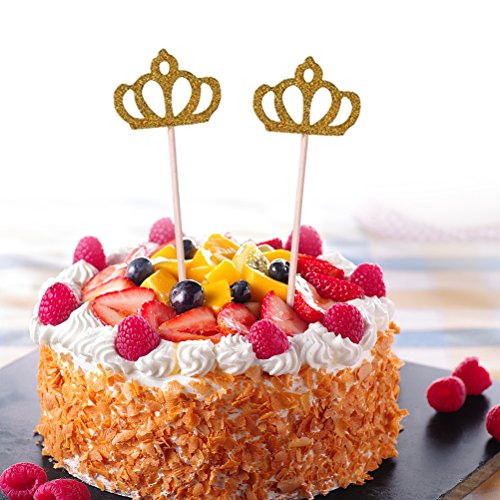 TOYMYTOY 50 Unids Golden Glitter Crown Cupcake Topper Cupcake Topper Picks Tops de Tarta de Madera para Compromiso de Boda Día de San Valentín Photo Props Party Favors