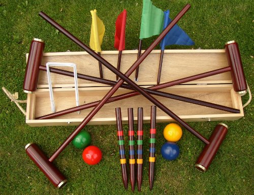 Traditional Garden Games. Kit de croquet de calidad Royal York en caja de madera.