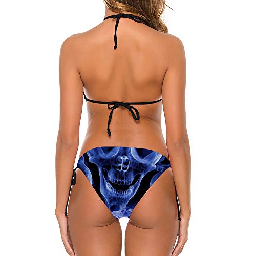 Traje de baño de bikini para mujer, color azul ahumado, de dos piezas, traje de baño de madre vacaciones, halter Tie Side Estilo1 52