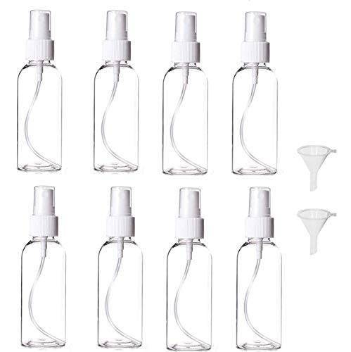 Travistar 8 * 100ml Botellas Frascos de Spray, Botella de Spray Atomizador Viaje Plástico Transparente Botella Set de Líquidos con 2 embudos