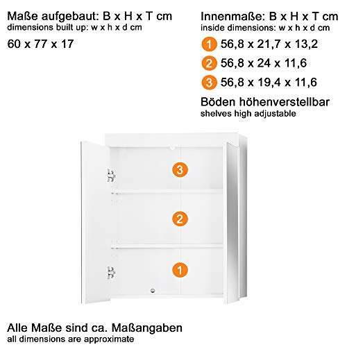 Trendteam Muebles Madera Blanco 60 X 77 X 17 Cm, sin iluminación