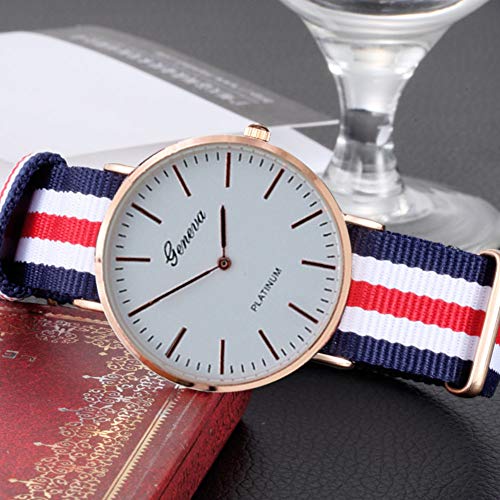 TrifyCore Reloj de Pulsera de Cuarzo analógico Reloj de Pulsera de Cuarzo analógico Reloj de Pulsera Rayado de Cristal Colorido 7 Líneas (Blanco,Rojo y Negro)