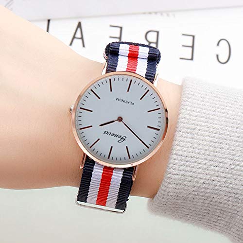 TrifyCore Reloj de Pulsera de Cuarzo analógico Reloj de Pulsera de Cuarzo analógico Reloj de Pulsera Rayado de Cristal Colorido 7 Líneas (Blanco,Rojo y Negro)