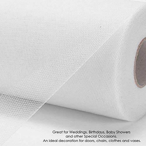 TRIXES 6" x 100 yd Rollo de Tela Tul Blanca para Decoración Nupcial, Lazos, Artesanía, Comunión